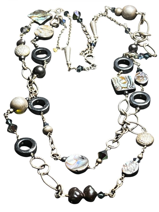 Silpada Jewelry - Silpada Sterling Silver Abalone Mother of Pearl Onyx Hematite Pearl Necklace